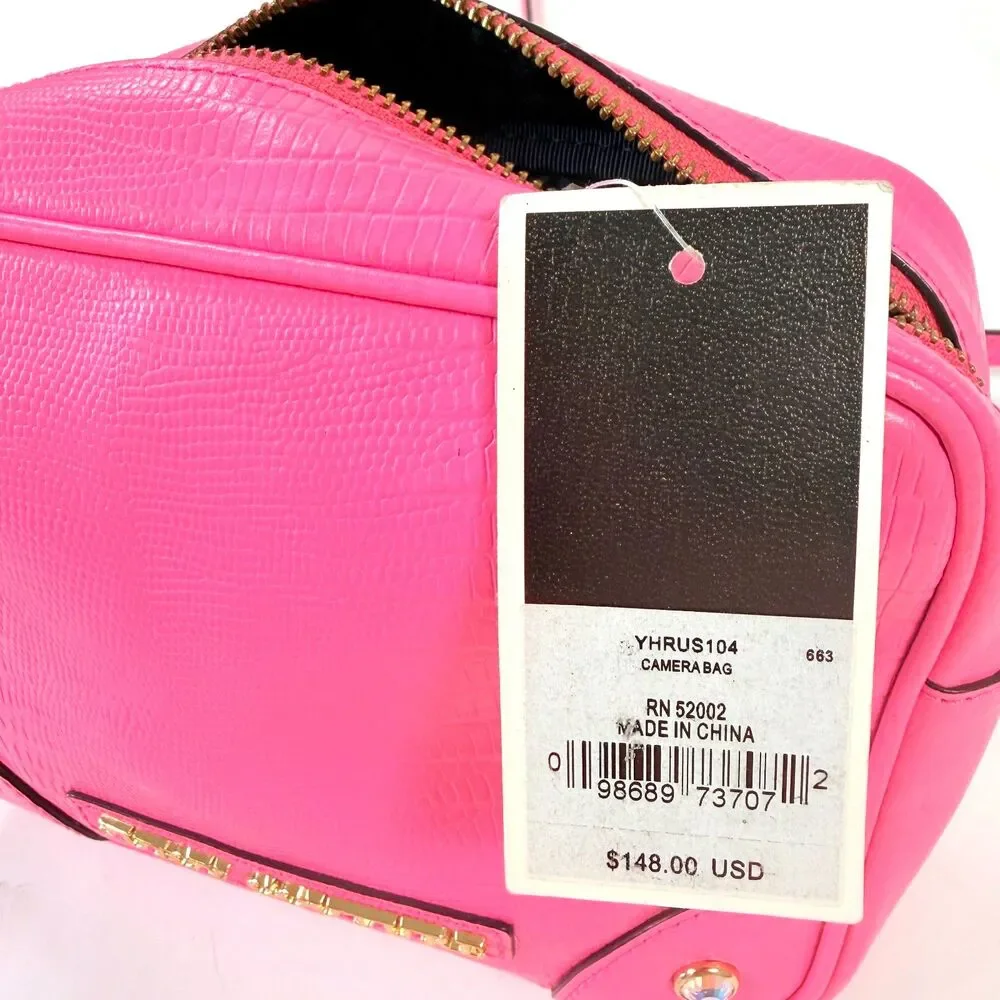 RARE NWT‎ Juicy Couture Pink Purse Camera Bag Leather Lizard Embossed Crossbody